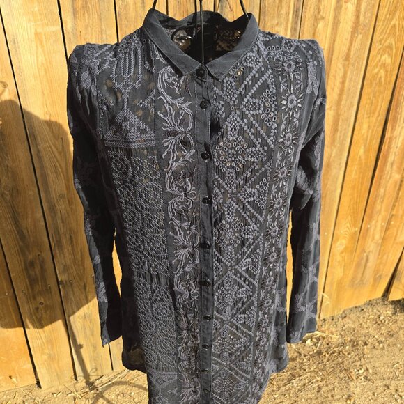 NWT Johnny Was Black Eyelet Boho Tunic - Picture 2 of 9